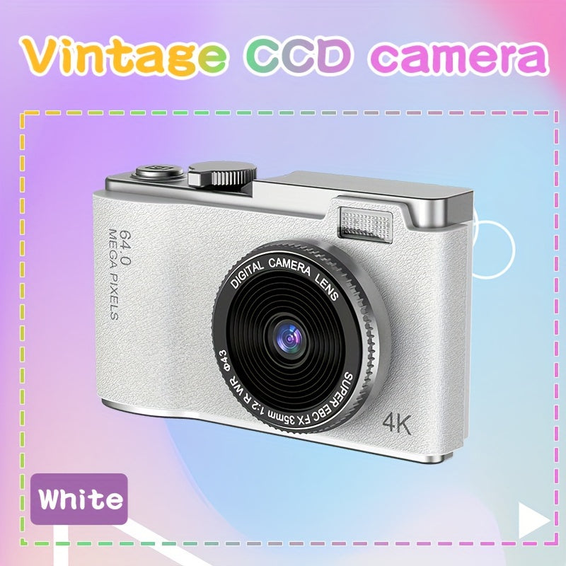 Retro Style 4K HD CCD Digital Camera with Dual Lens USB-C Charging 2.4 Inch Screen