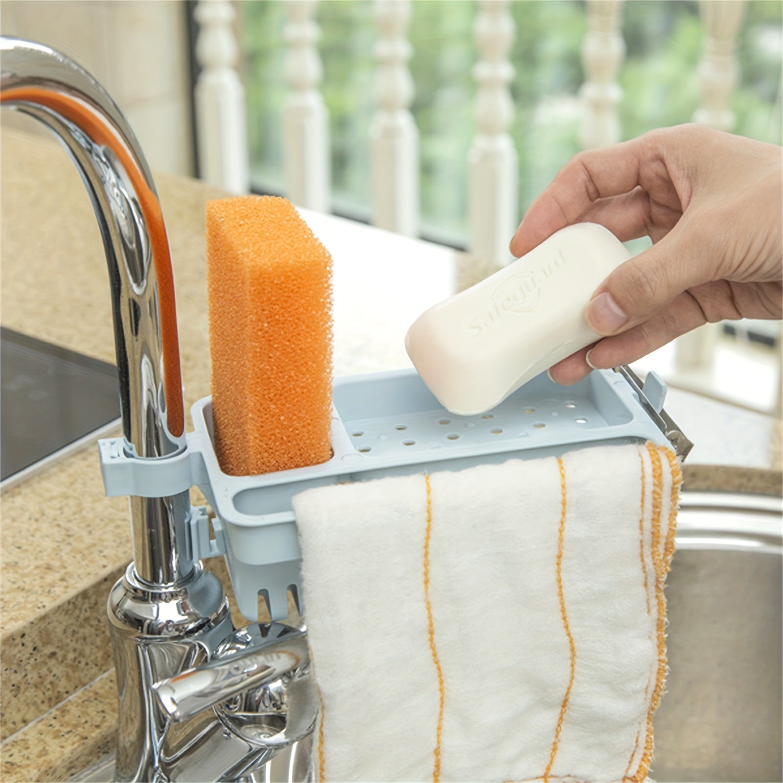 Kitchen Sink Organizer Drain Rack for Sponges and Cloths No Electricity Needed