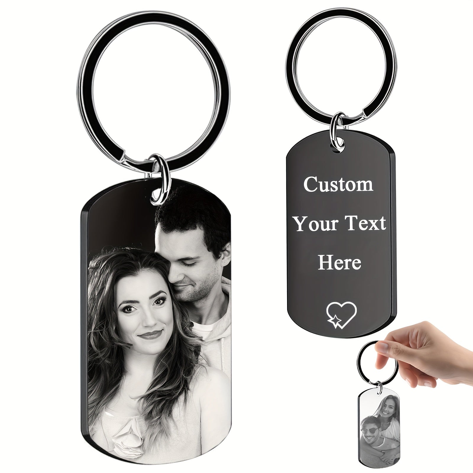Stainless Steel Custom Engraved Dog Tag Keychain Water-Resistant Gift for Men