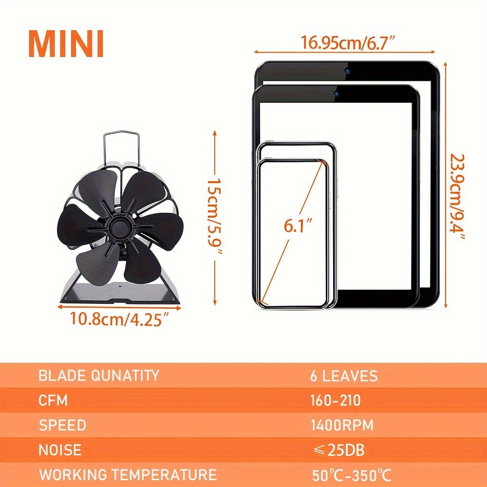 6-Blade Heat Powered Fireplace Fan for Mini Stove and Wood Burner