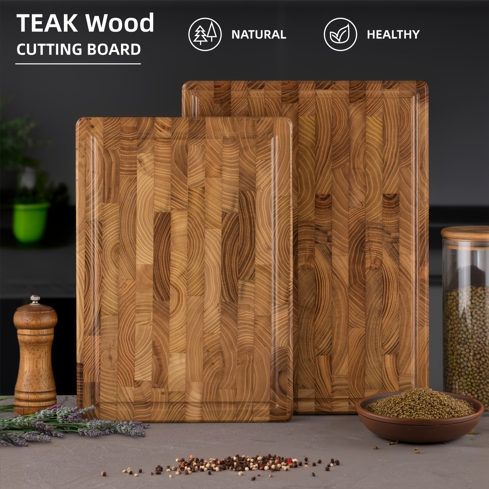 Teak Wood Cutting Board with Juice Groove and Handles, Multipurpose Kitchen Chopping Block