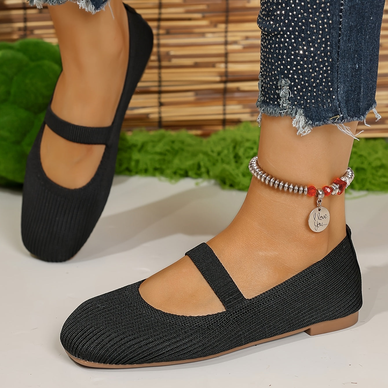 Women's Solid Color Mary-Jane Flats Breathable Slip-On Shoes