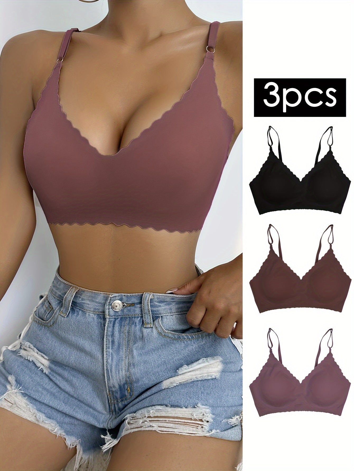 Set of 3 Seamless Wireless Bralettes for Women Breathable Comfortable Lingerie