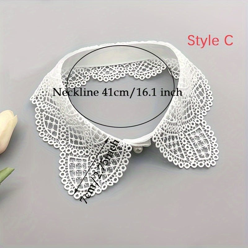 Unisex Fake Collar Solid White Black Floral Hollow Out Design Accessory