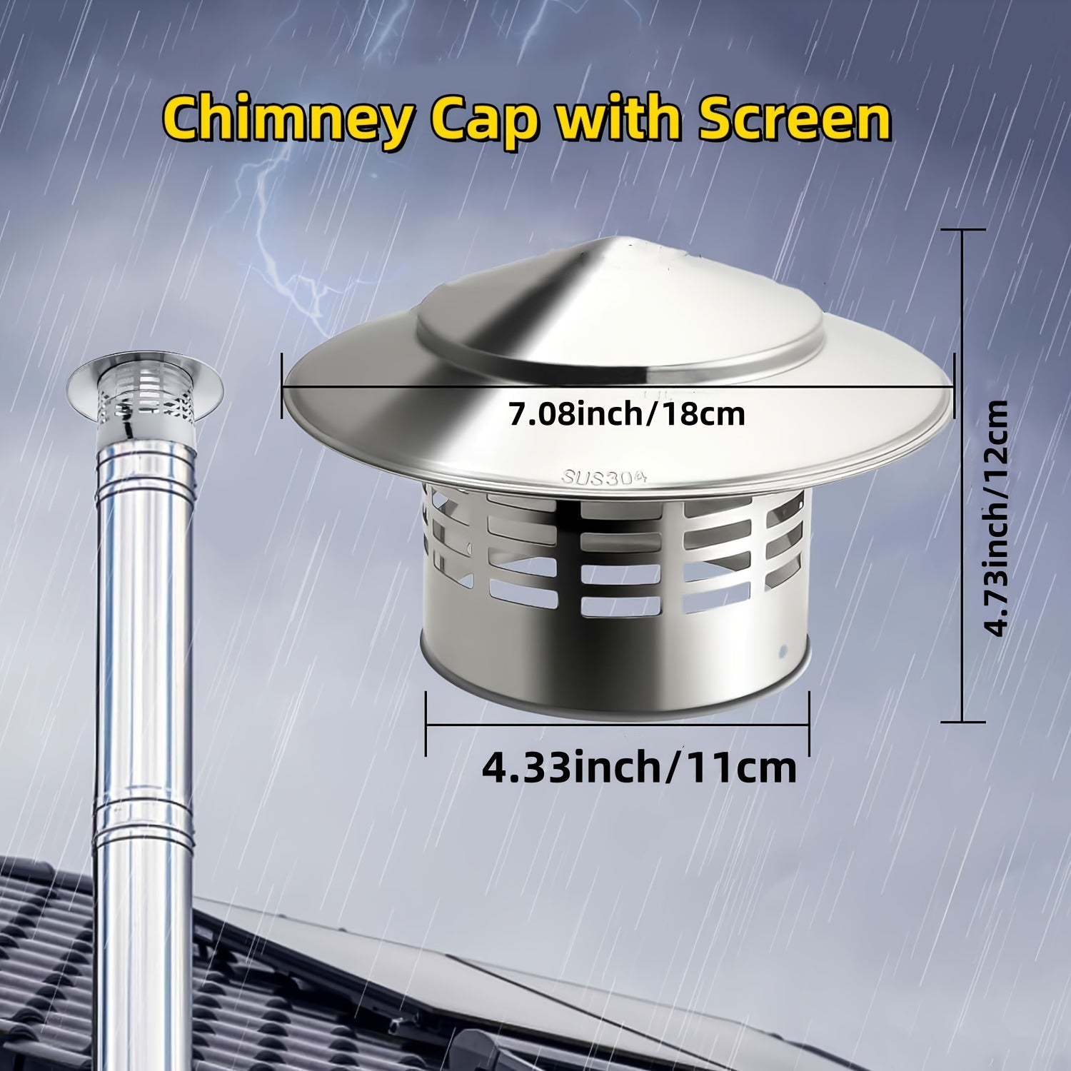 Stainless Steel Chimney Cap with Conical Top and Flue Pipe Cover