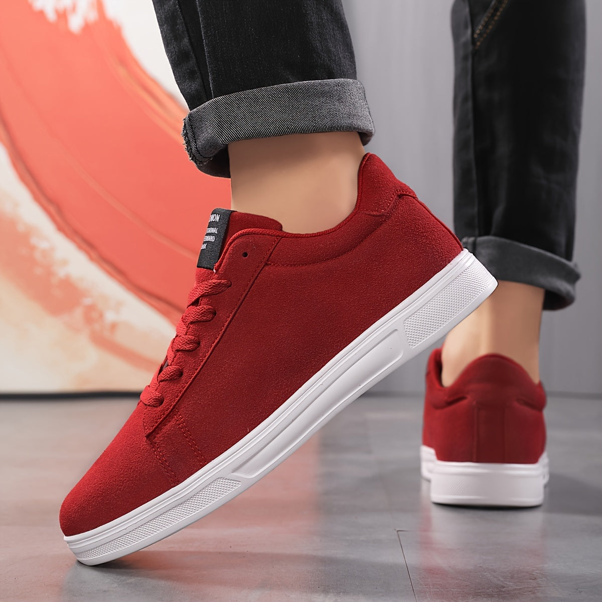 Men's Black Casual Sneakers Low Top Lace-Up Running Fitness Shoes