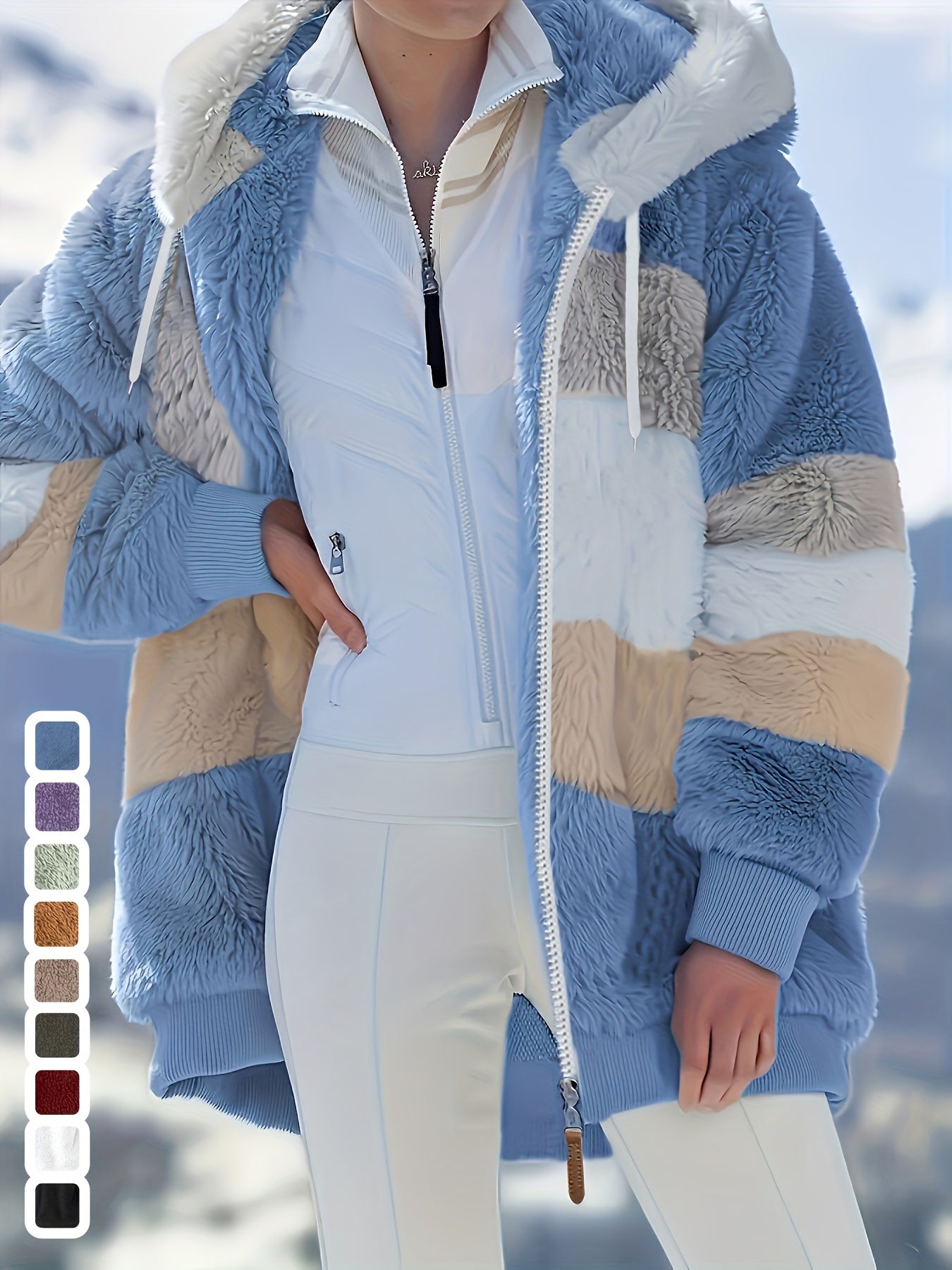 Women Winter Quilted Hooded Zipper Jacket with Pockets