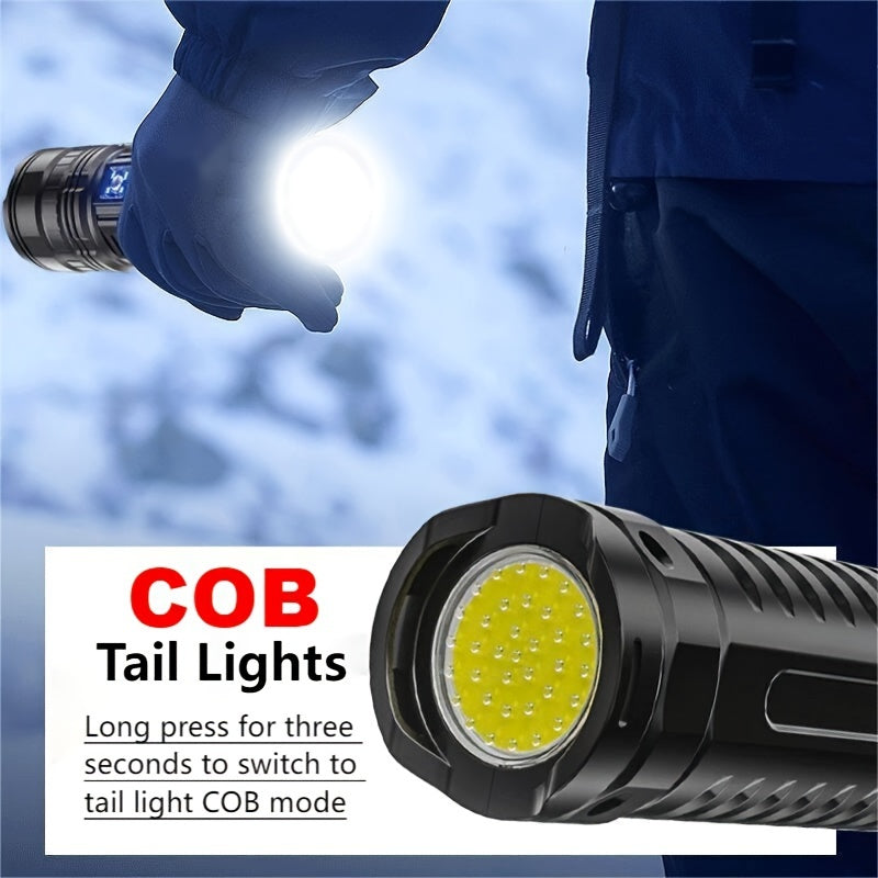 Ultra Bright LED Flashlight with USB Rechargeable Battery and Zoomable COB Tail Light for Camping Hunting Outdoor