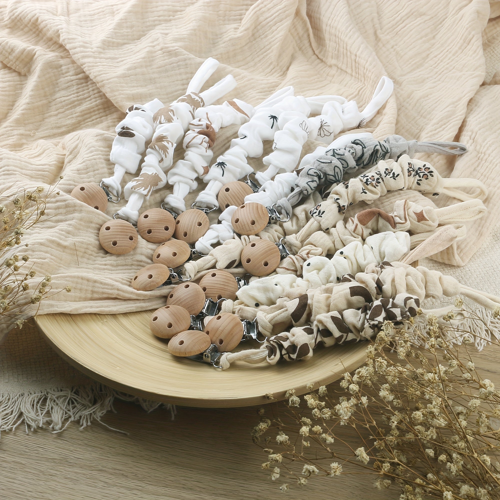 Soft Muslin Ruffle Pacifier Clip for Baby Girls and Boys Christmas Halloween Thanksgiving Easter Gift