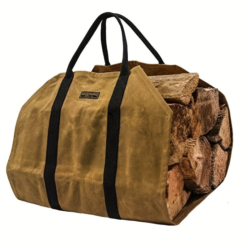 Heavy-Duty Canvas Firewood Carrier Bag with Handles for Fire Pit Camping Outdoor
