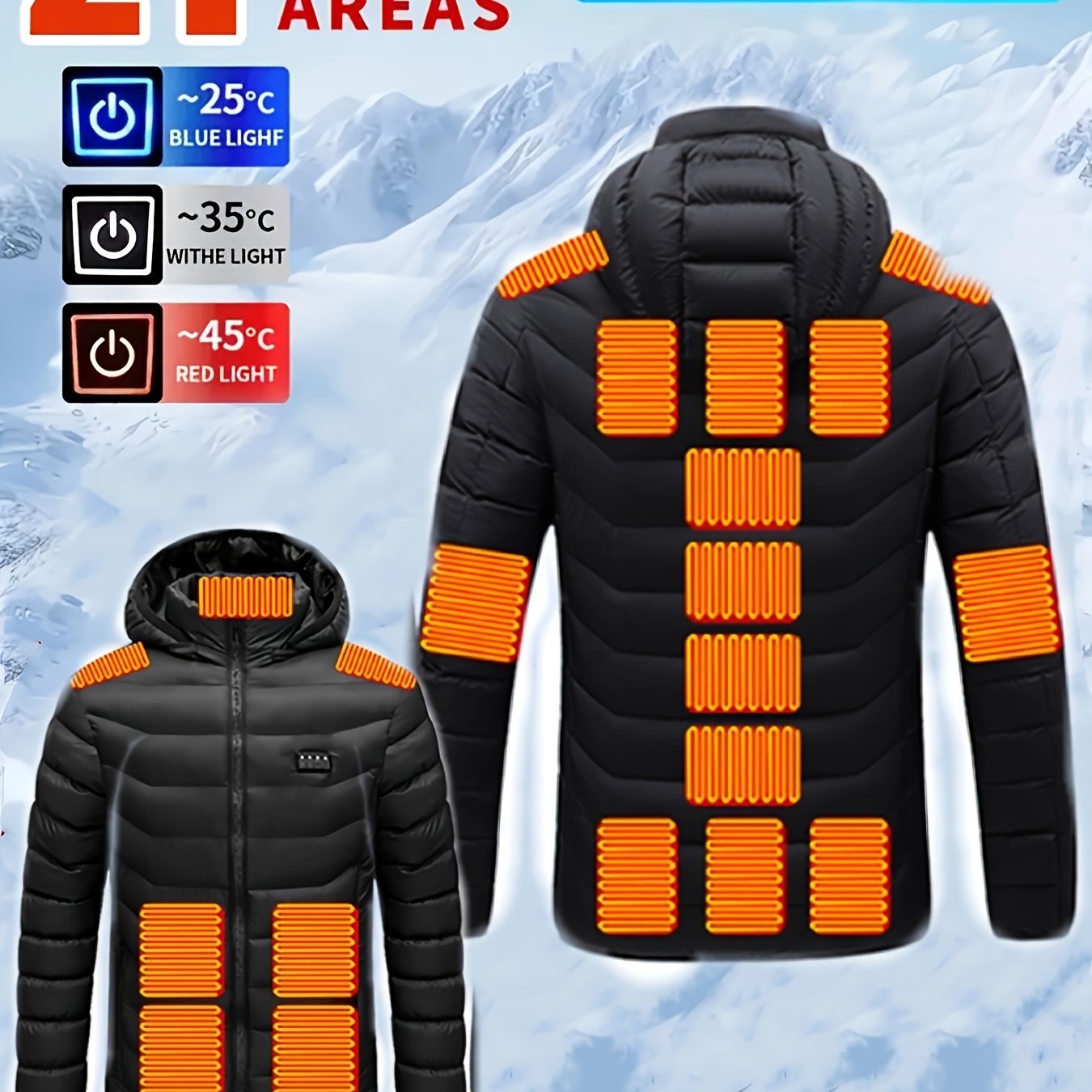 Unisex Winter Heated Jacket With 21-Zone Electric Heating Adjustable Temperature