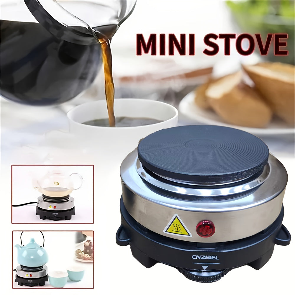 1 dona zanglamas po'latdan yasalgan mini elektr pechka, 500W quvvat, bosish tugmasi bilan boshqarish, Evropa vilkasi va 220-240V ta'minoti. Batareya kerak emas.