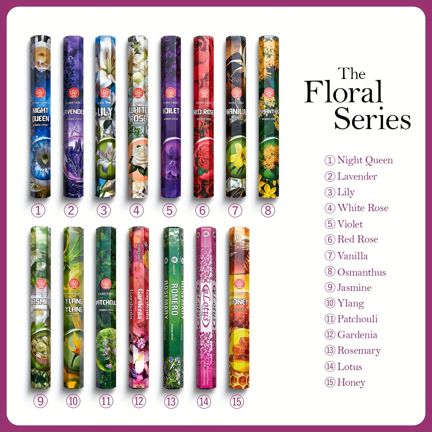 Incense 20-Pack Spice Scented Variety Set for Yoga Meditation Home Fragrance Sandal White Sage Musk Rose Citronella Patchouli Lavender