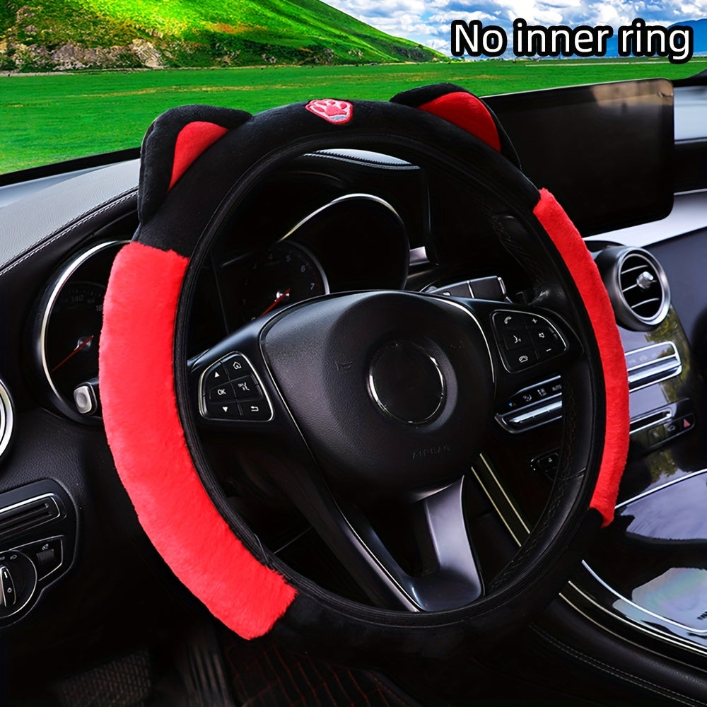 Cute Cat Plush Car Steering Wheel Cover Waterproof Non-slip 37-38cm