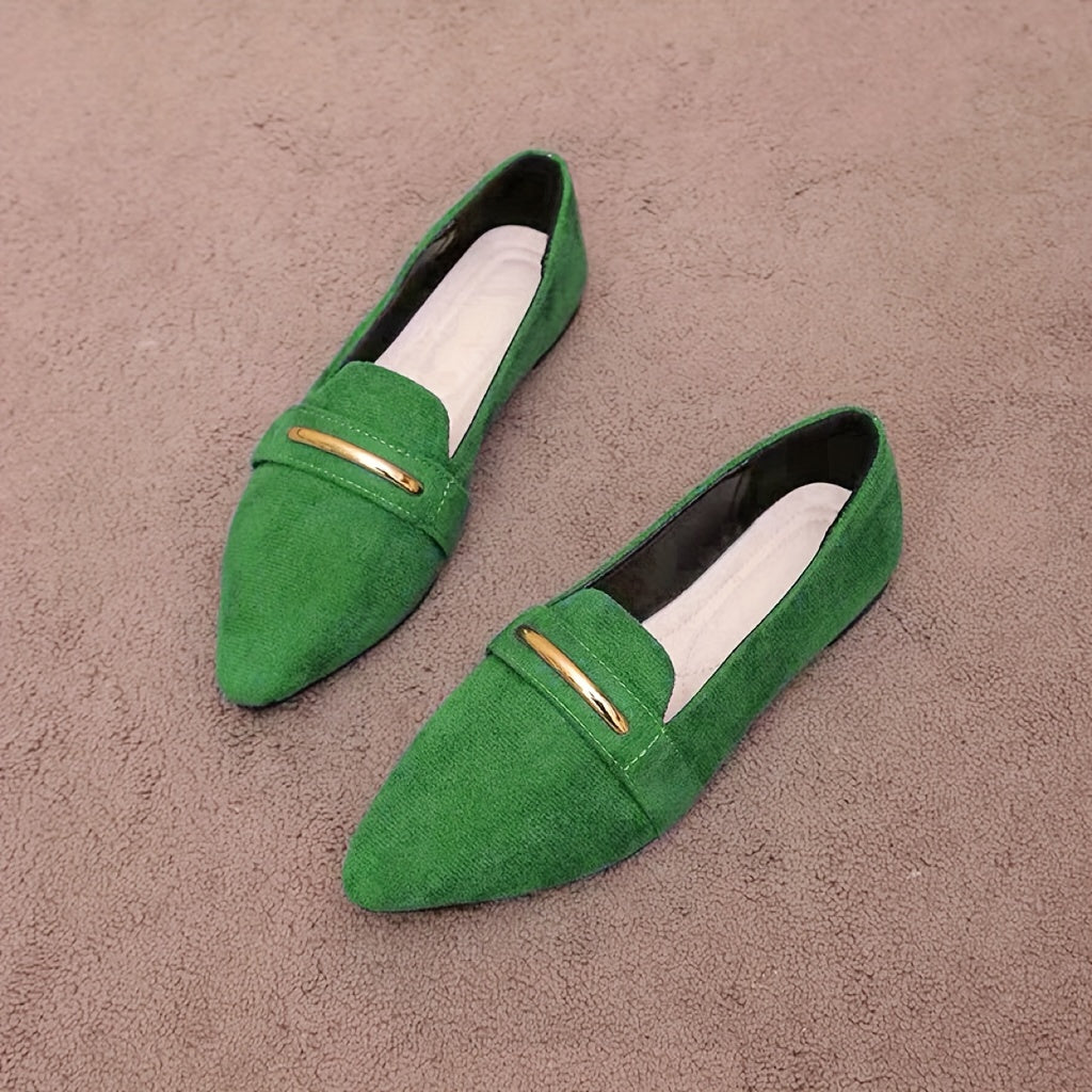 Women's Flat Loafers Slip-On Pointed Toe Solid Color Lightweight Fabric Shoes