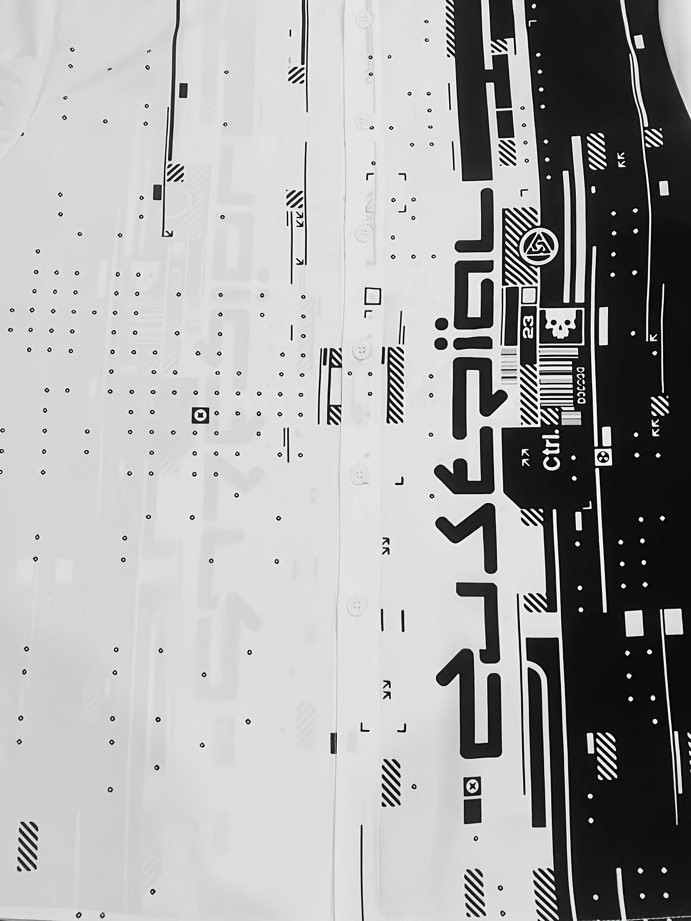 Men's Plus Size Casual Shirt Black and White Geometric Print Polyester Spandex Woven