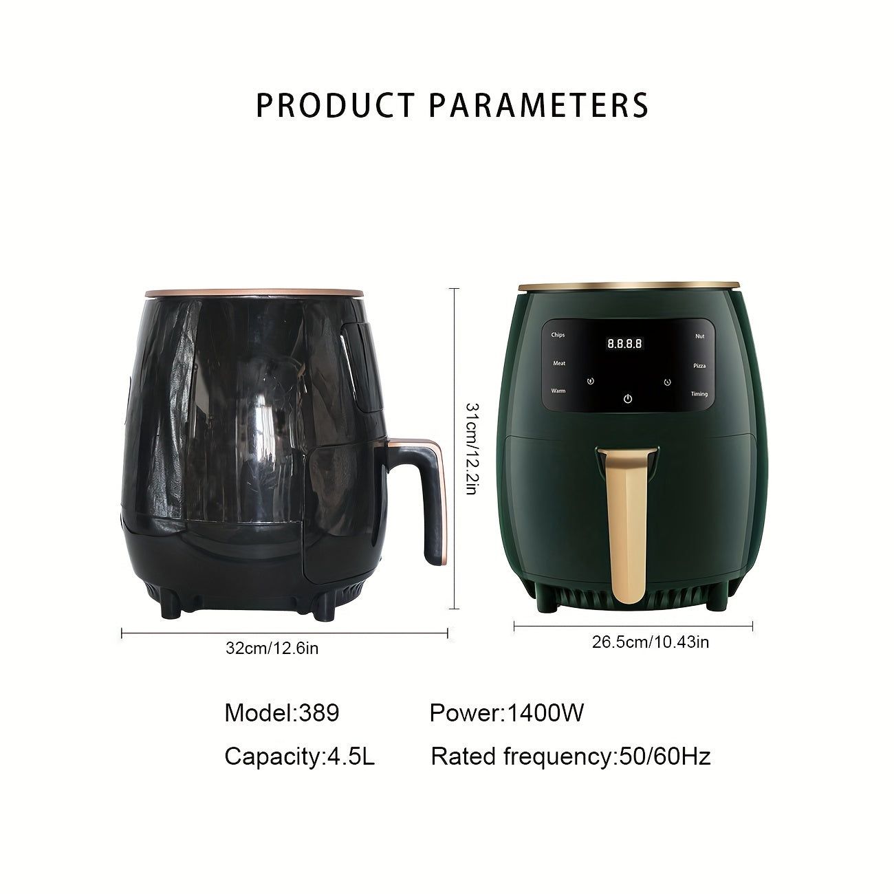 4.5L 6-in-1 Havo Qovurish Ovensi, 6 ta Bir-biriga Tez Bosish Dasturi va Aksesuarlar bilan