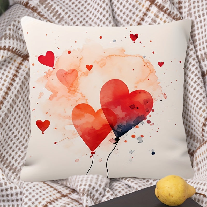 Valentine's Day Red Rose Pillow Cover with Floral Heart Design Polyester Blend Zippered Cushion Case for Sofa Bed Office Decor