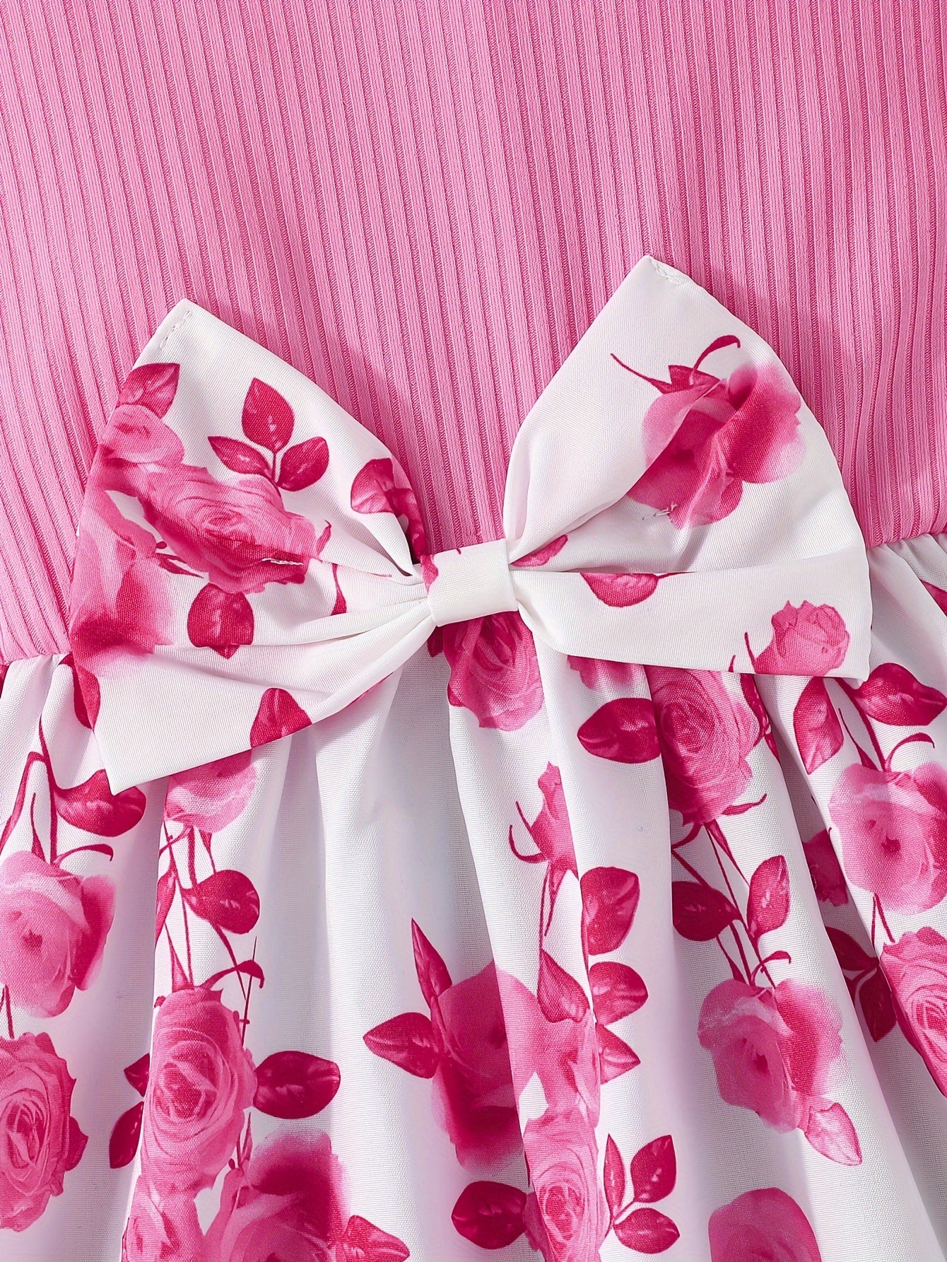 Girls Rose Print Dress with Ruffle Sleeves and Bow Waist for Casual and Outdoor Wear