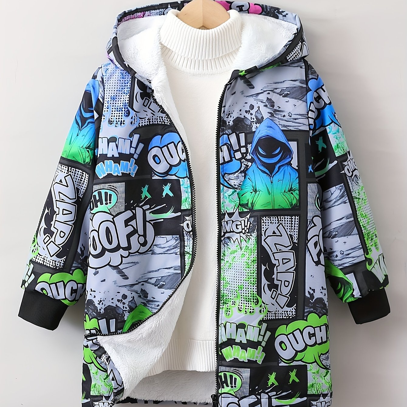 Boys Hoodie with Comic Style Print and Graffiti Design for Fall Winter