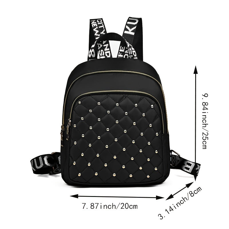 Women's Nylon Backpack with Rhinestones Tassel Adjustable Straps Lightweight Black