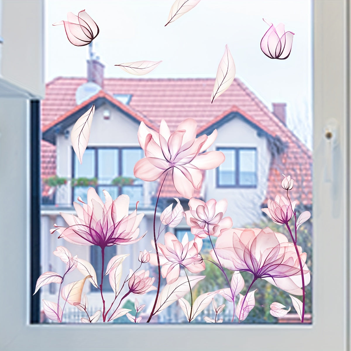 Stylish Lotus Flower Window Cling Reusable PVC Decal for Balcony and Display