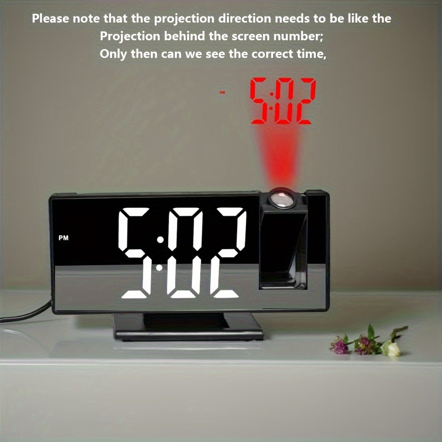 Цифровые LED-прожекторные будильники с плоским дисплеем на 180° и отображением температуры, черный квадратный дизайн