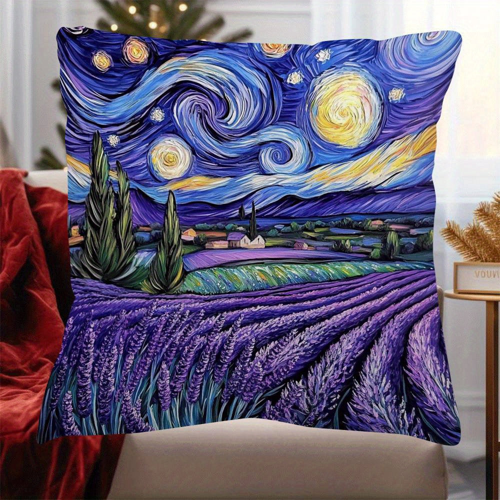 Starry Night Lavender Flannel Cushion Cover 45.72x45.72 cm Zippered Machine Washable