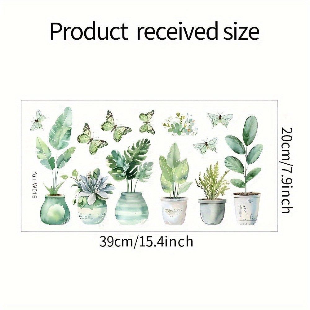 Fresh Green Potted Plant Decal for Glass Doors Windows Home Decor