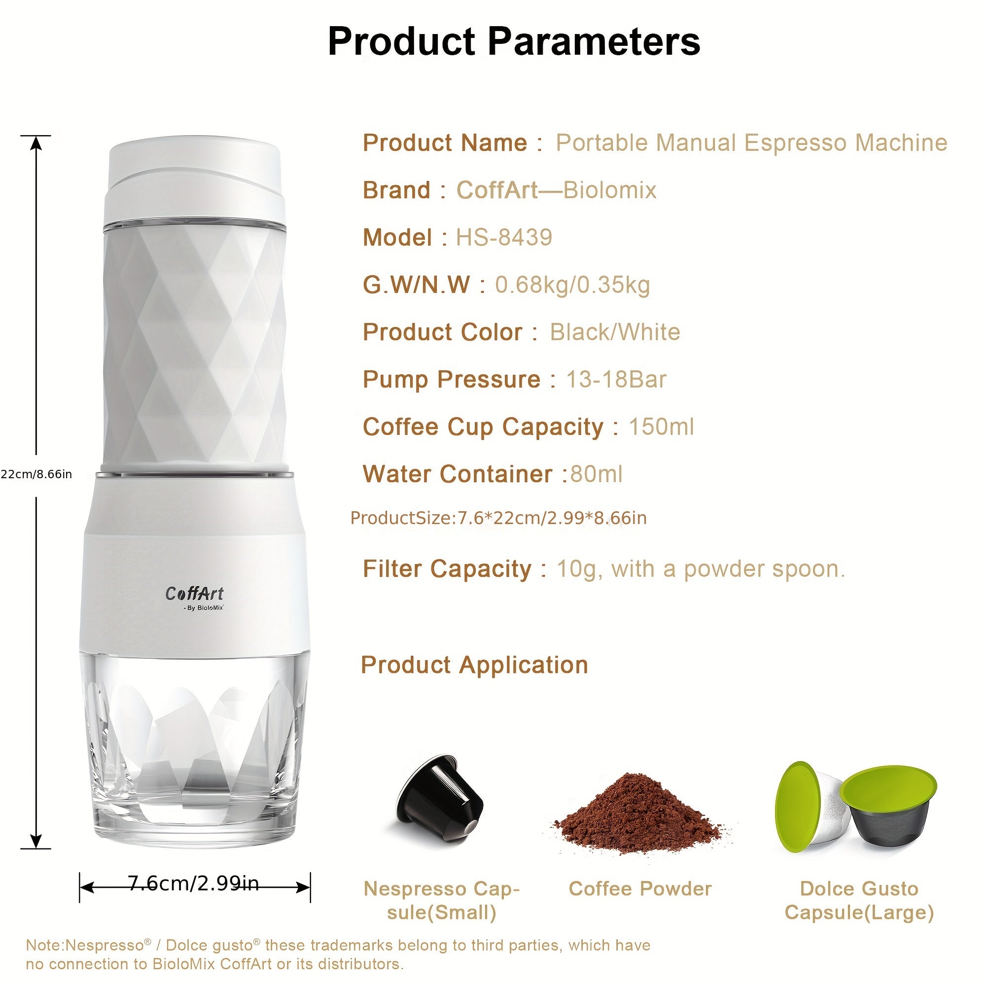 Portable Coffee Maker Hand Press Capsule Ground Brewer for Travel