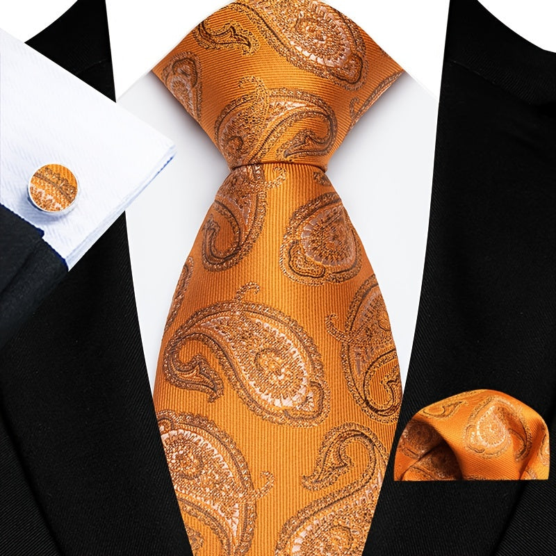 Erkaklar uchun zamonaviy galstuk to'plami, mos keladigan cho'ntak shartlari, manşetli kalitlar va to'quv uchun to'quv soati, to'ylar va biznes uchun