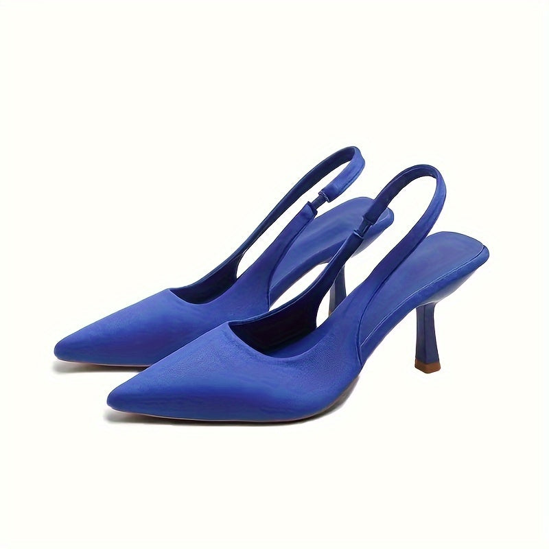 Women's Solid Color Stiletto Heels with Pointed Toe and Slingback