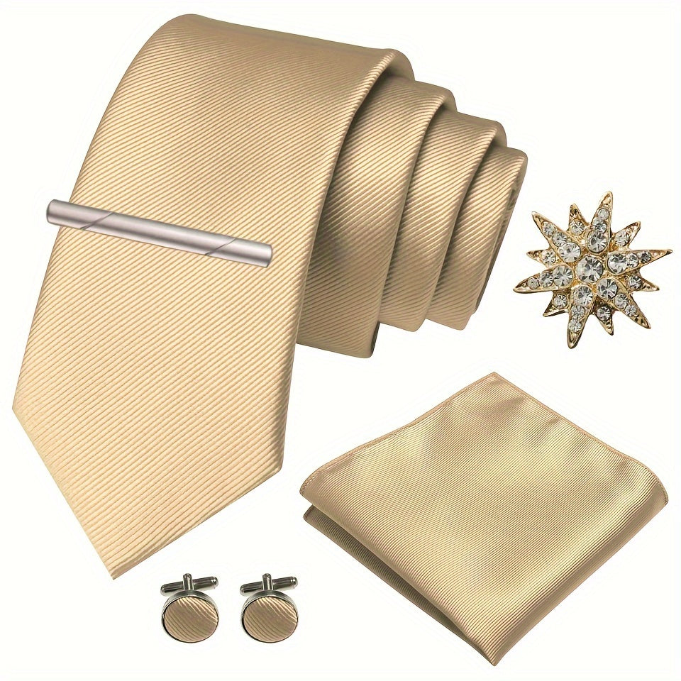 Erkaklar uchun satinning twill galstuk to'plami, galstuk klipi, cho'ntak sharlari, manşet o'rashlar va brosh uchun rasmiy tadbirlar
