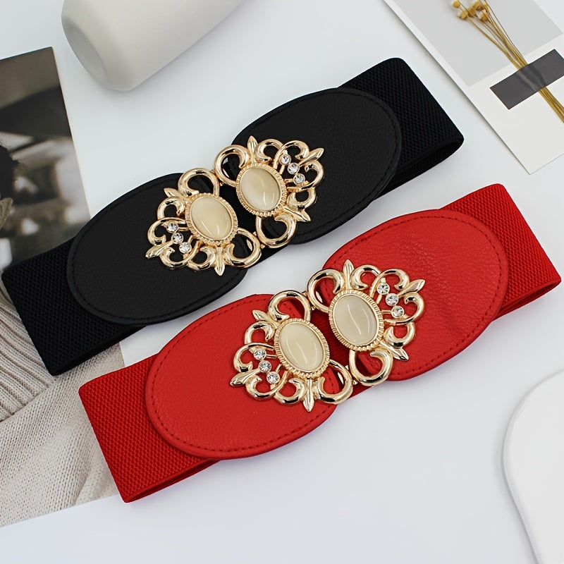 Ayollar uchun sun'iy toshlar va metall tokchali elastik yuqori bel belbog'