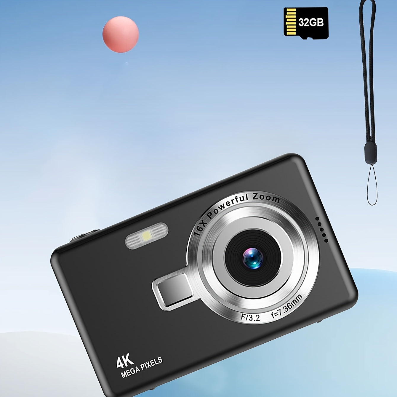 Cámara digital de alta definición con pantalla LCD, enfoque automático, fácil de usar para fotos y videos, con tarjeta de memoria opcional de 32G