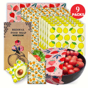 Food Covers Set 9 Pieces Beeswax Wraps Reusable Food Preservation for Leftovers and Fruits