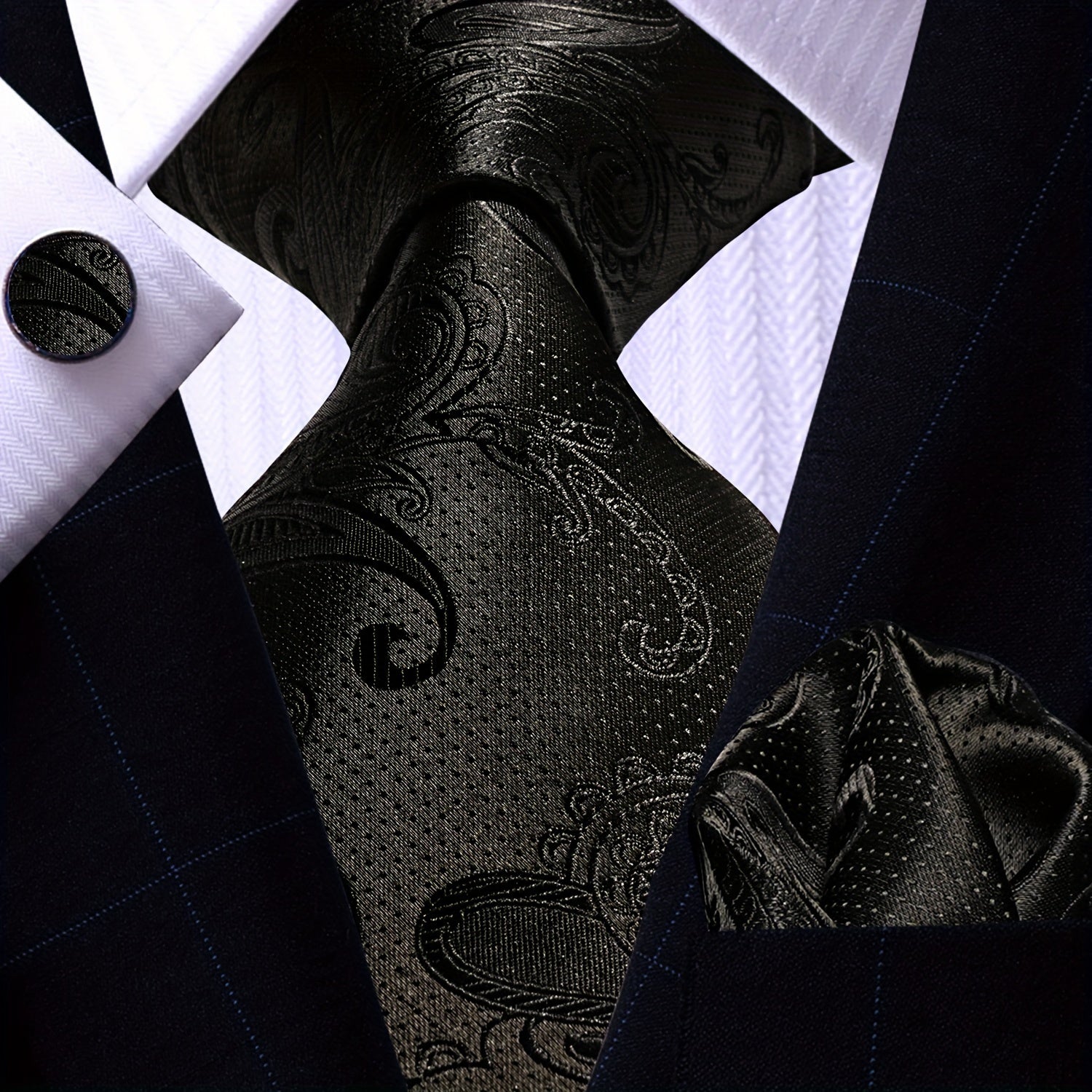 Men's Necktie Pocket Square Cufflinks Set for Wedding Business Party