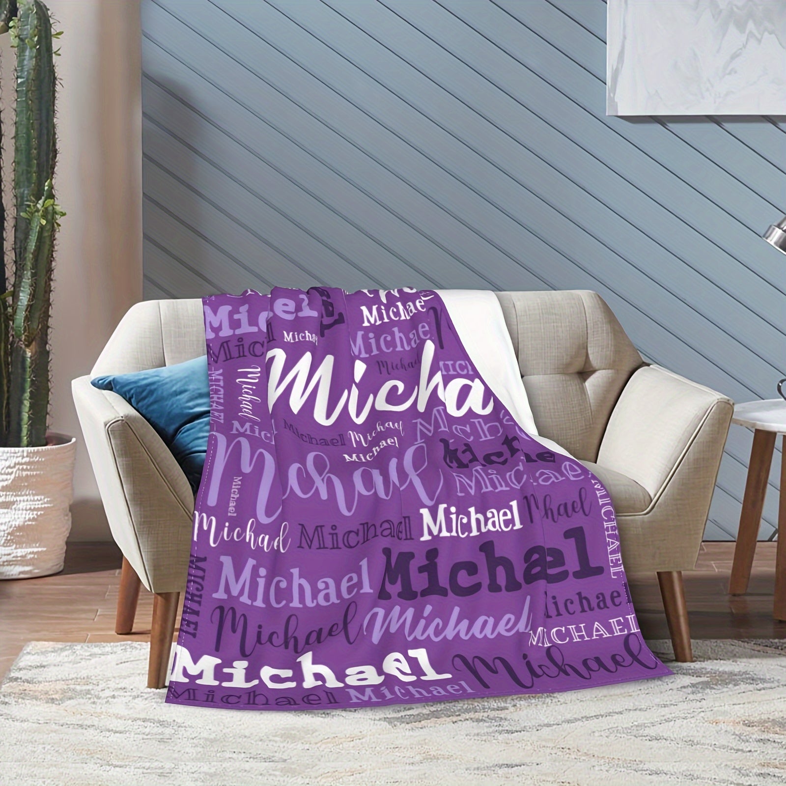 Personalized Name Blanket Flannel Throw with Purple Butterfly Hypoallergenic Machine Washable for Couch Bed Camping