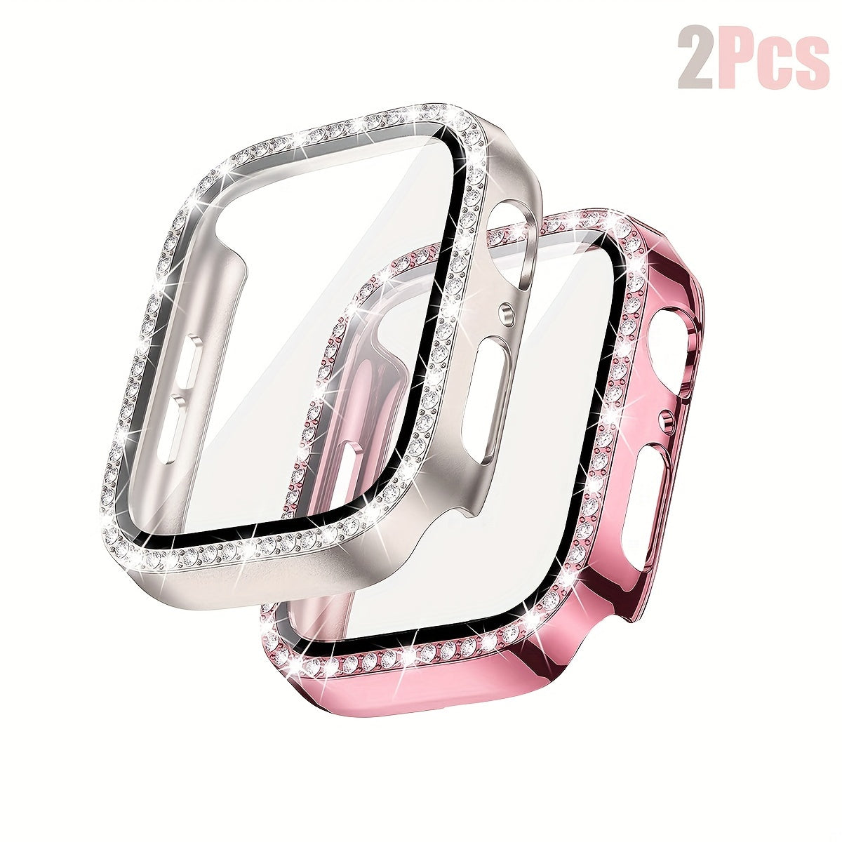 Women's Shiny Diamond PC Watch Shell with HD Hardened Glass Screen Protector for Apple Watch 40mm 44mm 45mm 49mm