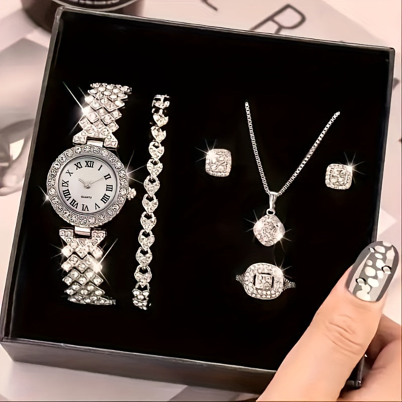 Ayollar uchun 6 ta kumush kvarts soatlari, zink alloy taqinchalari va zargarlik sovg‘a to‘plami