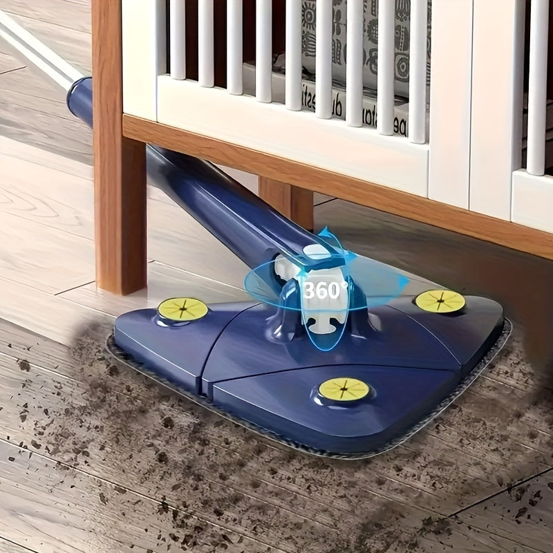 Triangle Spin Mop with Built-In Scraper Compact Blue Yellow Ergonomic
