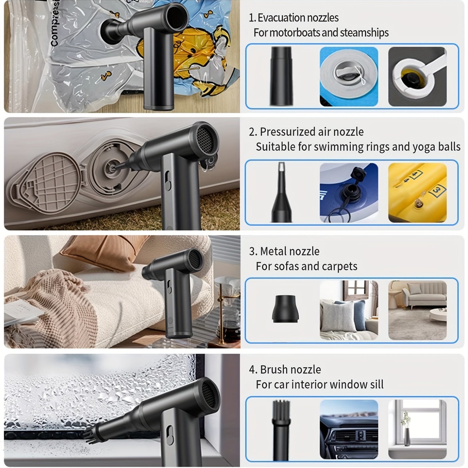 Purificador de aire versátil con limpieza de aire comprimido a 110000 RPM para PC, coche, hogar y oficina