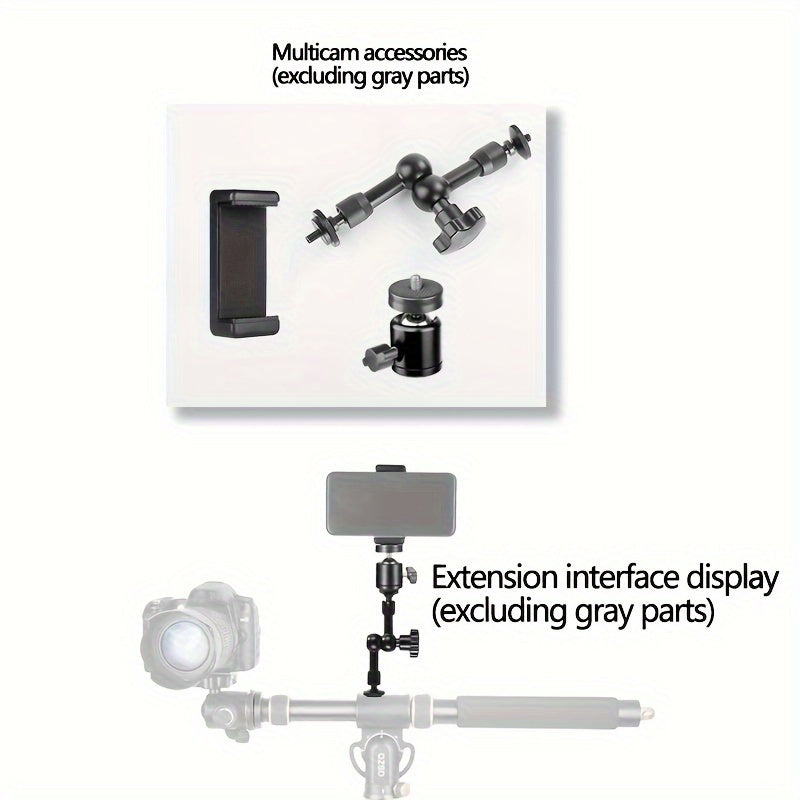 Yengil gorizontal ustun, vertikal ravishda 90 darajada suratga olish uchun kichik kamera osma quvuri bilan. DSLR, ko'zgu kameralari va mobil telefonlar bilan mos keladi. Pastki interfeysi 3/8 dyuym.