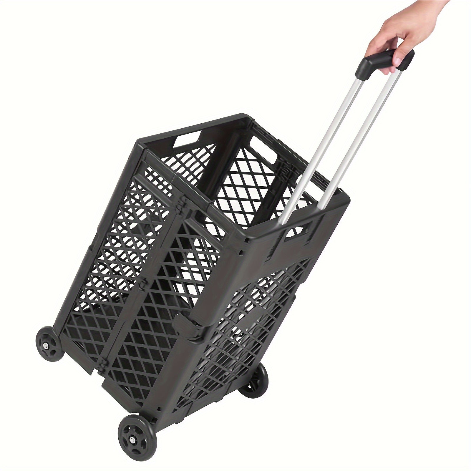 Black Portable Collapsible Storage Cart with 4 Wheels 55L Trolley for Kitchen