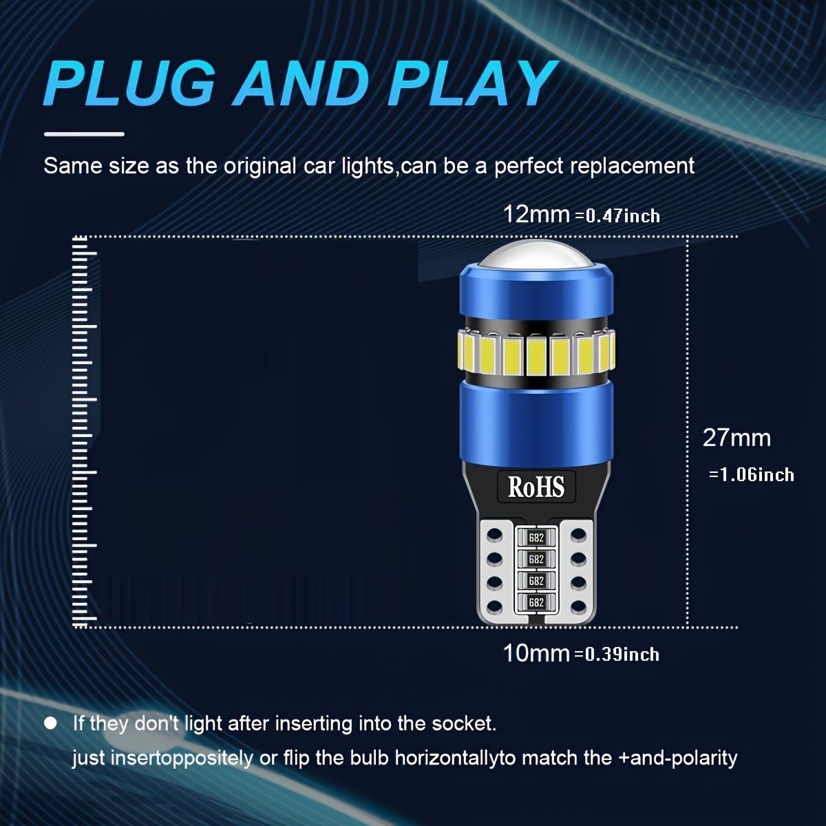 Набор из 2 светодиодных ламп T10 12V для автомобилей, внутреннего освещения и чтения