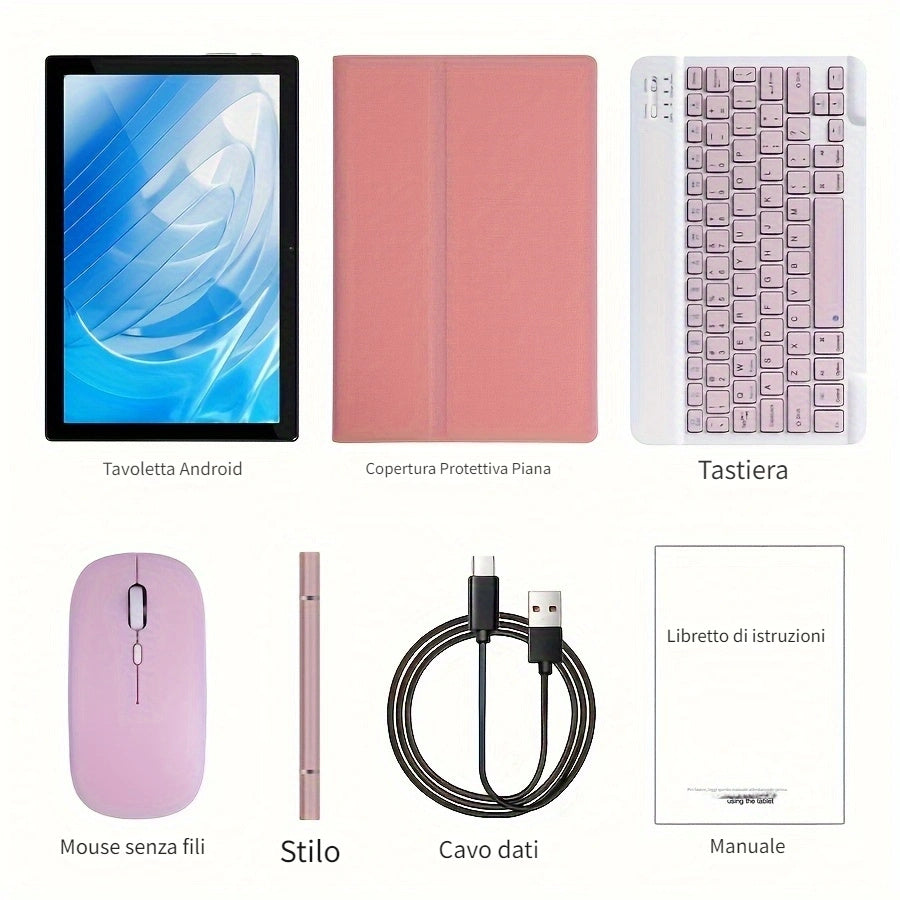 10.1-Inch Android 14 Tablet 12GB RAM 128GB ROM 2-in-1 with Keyboard Stylus