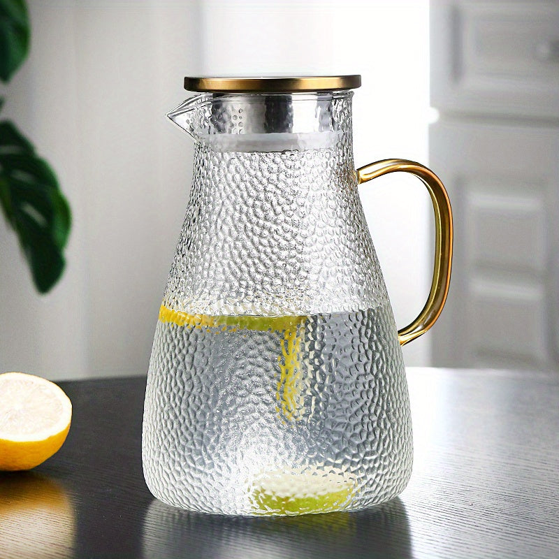 Glass Pitcher with Golden Handle, Large Capacity, Heat-Resistant, Dishwasher Safe