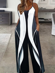 Plus Size Color Block Cami Jumpsuit Casual Sleeveless Pants with Pockets