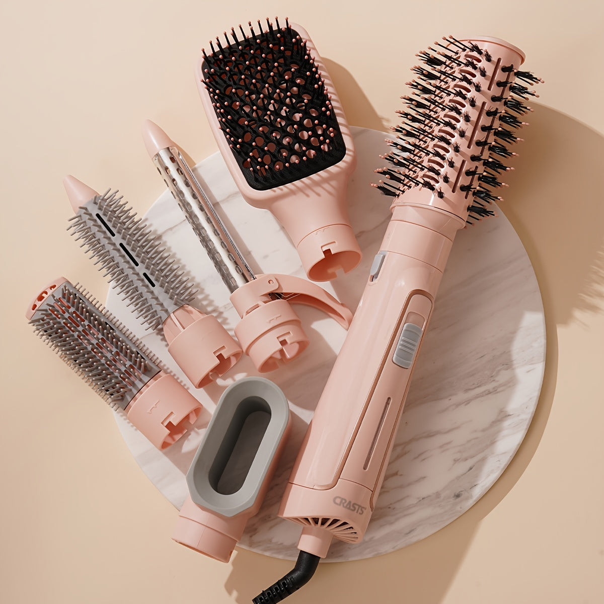 6-in-1 Soch styling to'plami 1200W issiq shamol cho'tkasi tekis temir burilish tayoqchasi tekislashtiruvchi Evropa rozetkasi