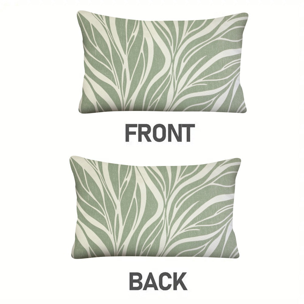 Set of 2 Green Plant Design Pillow Covers 50.8x30.48cm Indoor Outdoor Decor Zip Closure